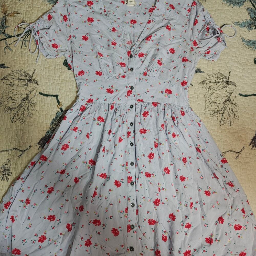 Billabong Floral Button Front Mini Dress Light Blue Red Small S